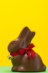 Chocolate Bunny on Colorful Background. Copy Space Card Template or Design