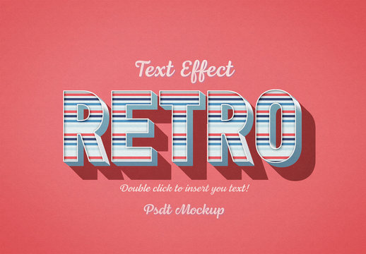 Retro 3D Text Effect with Blue and Red Stripes