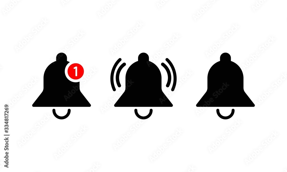Poster notification icon template in black or bell ring, alarm. smartphone social media interface symbol fo