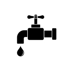 Water tap icon flat logo in black and white on isolated white background. EPS 10 vector