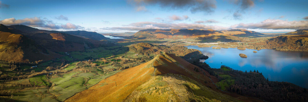Aerial view of the Lake District, England UK