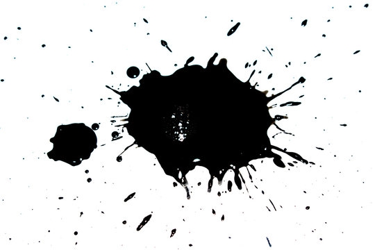Black Ink Paint Splatter Drip on White Background