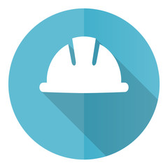 Fototapeta premium Helmet blue round flat design vector icon isolated on white background, safety, engineer, worker illustration in eps 10