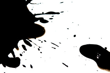 Black Ink Paint Splatter Drip on White Background