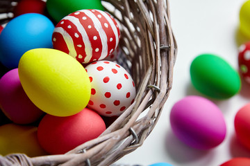 Easter Day, Basket with colorful decoreted Easter Eggs