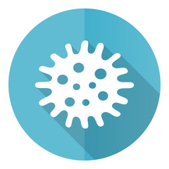 Virus blue round flat design vector icon isolated on white background, bacteria, pathogen, infection illustration in eps 10