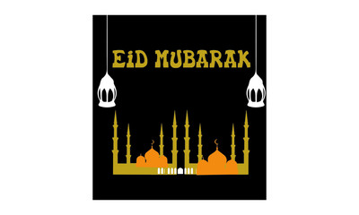Eid mubarak banner with hanging lantern and text in Urdu calligraphy