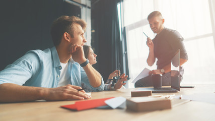 Students of business school are preparing for presentation of management business project