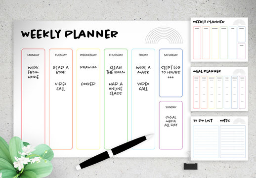 Colorful Weekly Planner with a Rainbow Layout Stationery