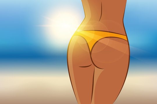 sexy female butt on a sunny summer day on the beach vector illustration EPS10