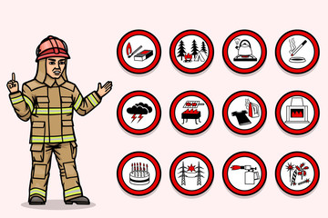 The fireman warns about cases of fires.