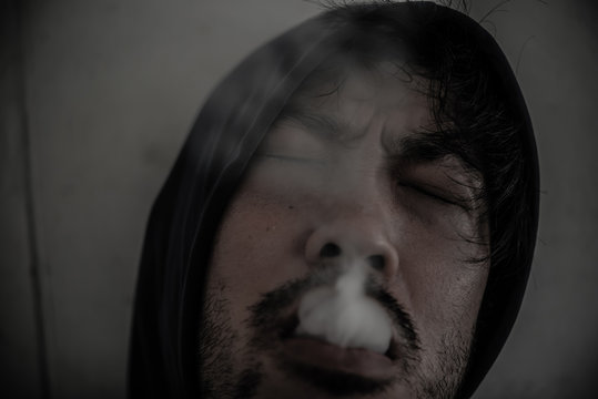 Asian men are drug addicts to inject heroin into their veins themselves.Flakka drug or zombie drug is dangerous life-threatening,Thailand no to drug concept,The bad guy drugs in the desolate