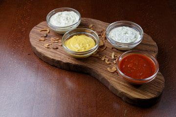 Seth sauce on a wooden stand.