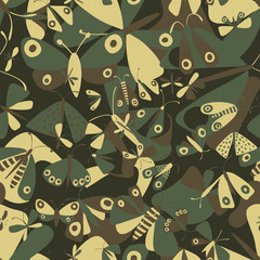Seamless camouflage pattern with moths