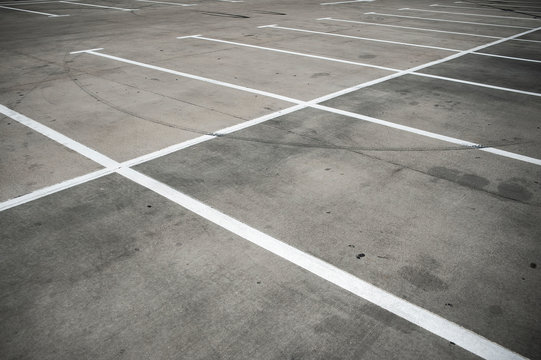 Closeup of empty parking lots