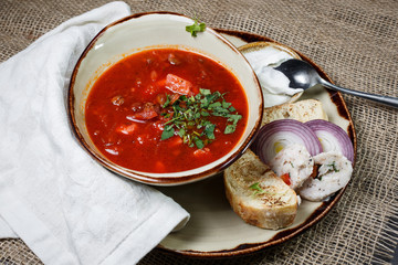 Russian borsch with croutons.