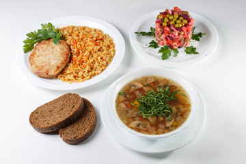 multi-course lunch offer on white plates