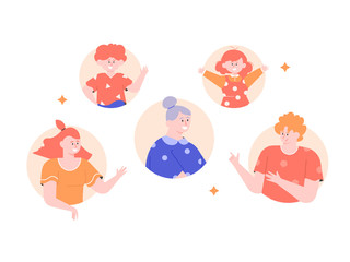 Family avatars. Mom, dad, grandmother, daughter and son. Vector flat illustration.