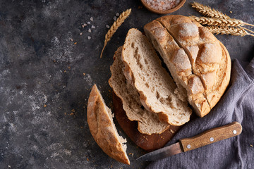 Homemade gluten free bread on a napkin on the kitchen table