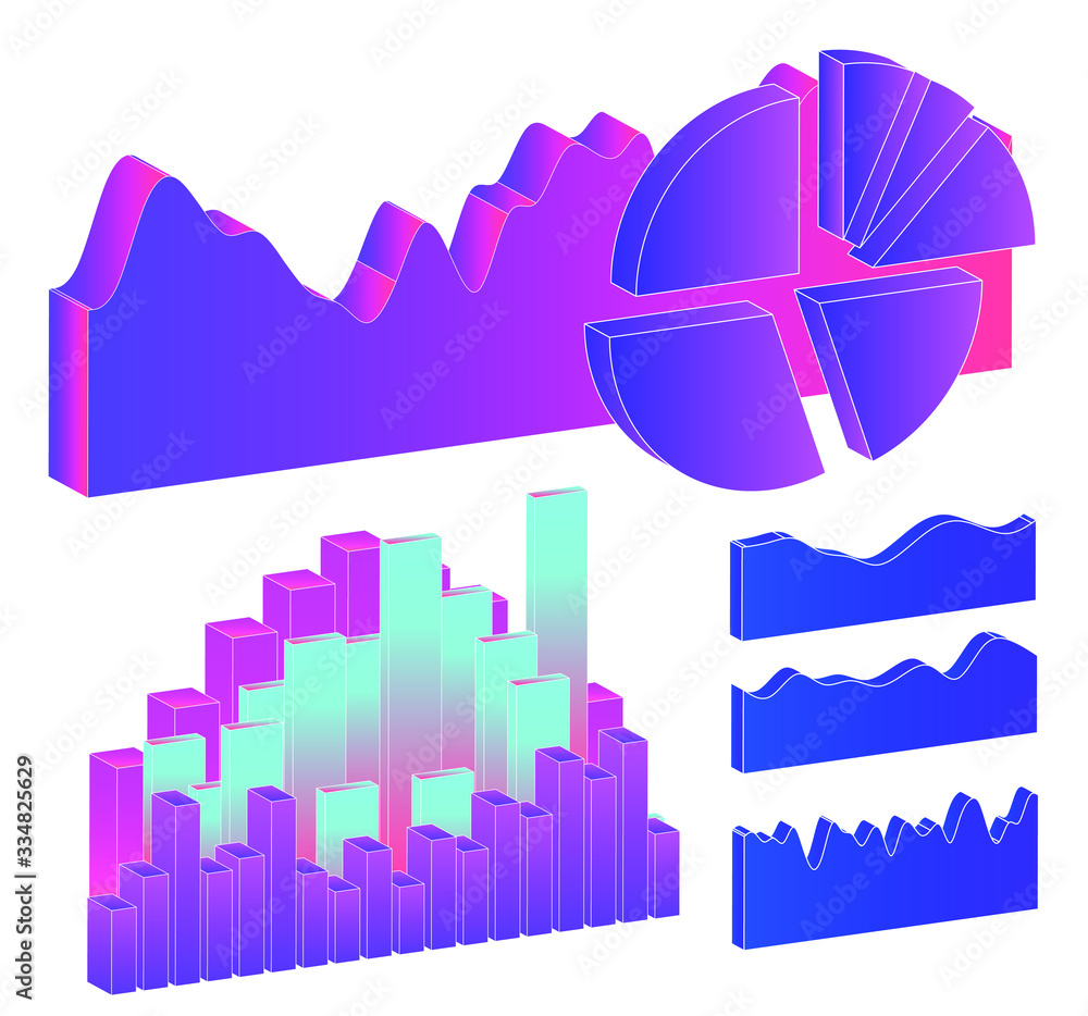 Aufkleber Set of 3D graphs, charts, histograms and plots for UI and UX design.