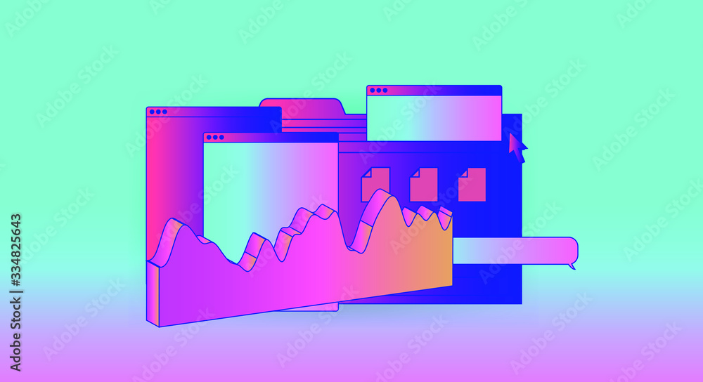 Poster 3D graphs, charts, histograms and plots for UI and UX design. Big Data and Statistics concept.