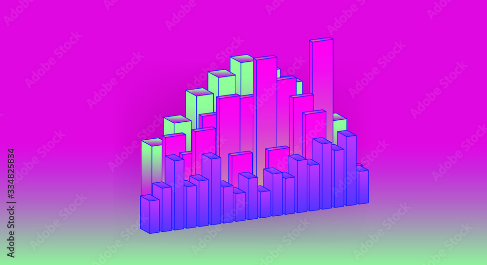 Poster 3D graphs, charts, histograms and plots for UI and UX design. Big Data and Statistics concept.