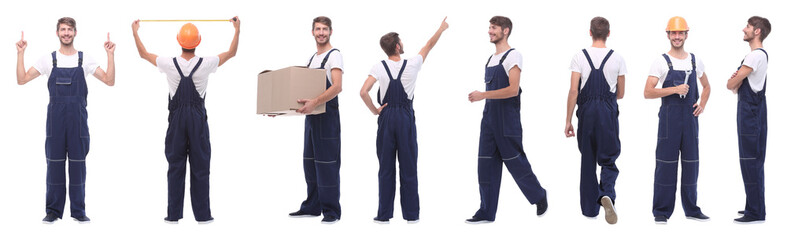 Fototapeta premium in full growth. skilled handyman isolated on white.