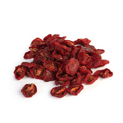 Sun dried tomatoes isolated on white with smooth shadow. Infinite depth of field
