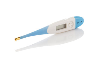 Electronic (Digital)  body thermometer displaying human body temperature . Isolated on white. Full depth of field.