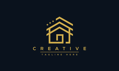 Modern house logo design. Real estate home stars icon template.
