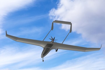 Fototapeta na wymiar Unmanned military drone uav on patrol air territory at low altitude. 3D render