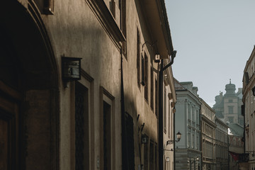 The game of the afternoon sunlight on the walls of old buildings in the historical center of Poland...