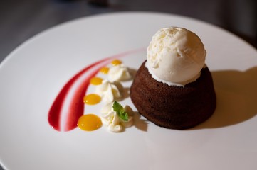 chocolate cake with ice cream (chocolate volcano)