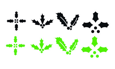 linear holly berry icons vector