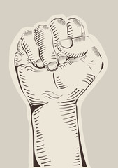 Riasing fist engraved, revolution, protest concept