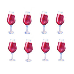 watercolor red wine in a glass isolated on white background  hand drawn illustration pattern seamless
