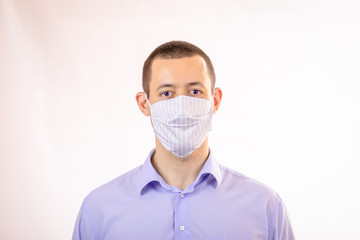 Man wearing protective mask to prevent getting sick. Medical and healthcare of Coronavirus COVID-19 concept. Copy space.