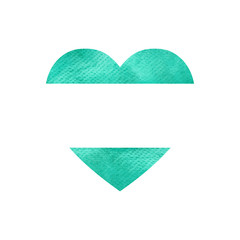 Watercolor emerald heart on white background. Heart shape illustration can be used in greeting cards, posters, flyers, banners, logo, further design etc.