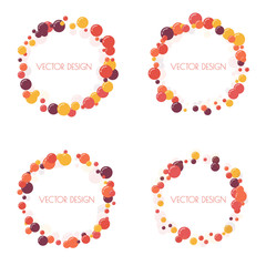 Set of multicolored round banner, frame of circles. Randomly scattered colored bubbles. Childish vibrant round dots on white background for decoration. Vector illustration.