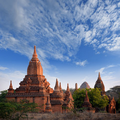 view at the valley of Bagan with its ancient buddhist pagodas, Myanmar (Burma)