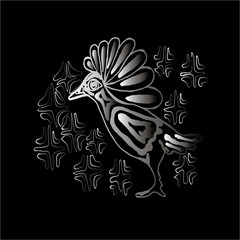 Illustration of a bird in profile with background from an ornamental mandala. Chalk on a blackboard