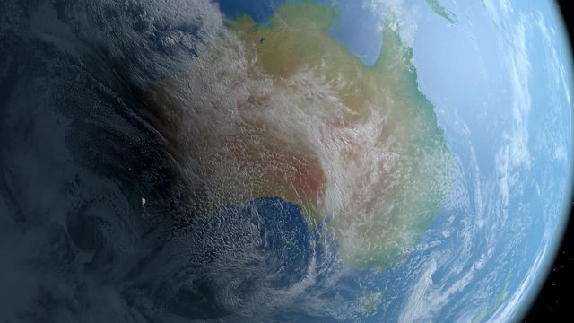 Spinning earth on Australia. Day turns to night.