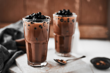 Milk Bubble Tea with Tapioca Pearls. .