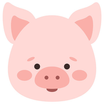 Cute pig face vector icon isolated on white background.