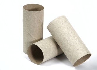 Empty toilet paper roll on white background