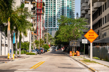 Busy streets of Miami Brickell desolate due to Coronavirus Covid 19 closures