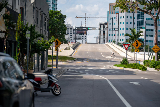Streets of Miami Brickell without cars due to quarantine shut down Coronavirus Covid 19