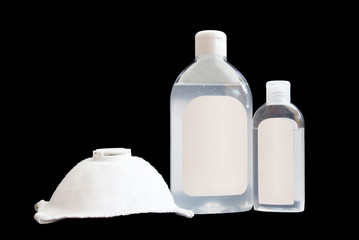 Hydroalcoholic gel on black background. Protect the hands of contamination, viruses, flu and...