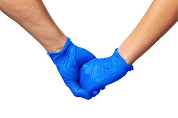 Handshake in a blue gloves, help concept.