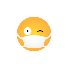 Wink Kawaii emoticon with medical mask isolated on white background. Corona virus protection concept. Emoji flat design for social media chat, web, infographics, apps. Vector illustration